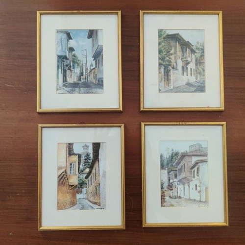 Watercolors by H. Christodoulidis, pack of 4, like new, framed