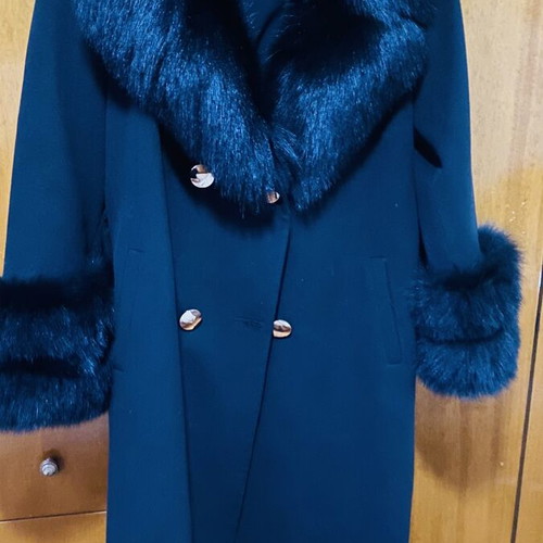 Cashmere coat new, removable fox fur collar and cuffs, black, XL