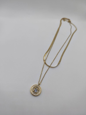 Double stainless steel necklace new, gold tone