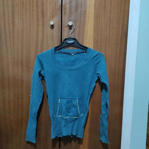 Petrol long-sleeve blouse used, size S