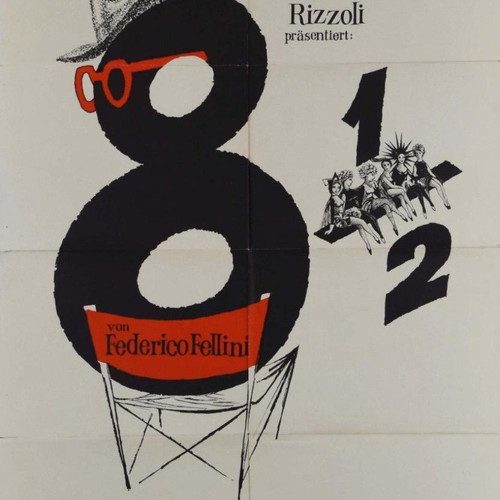 8½ Federico Fellini Marcello Mastroianni German Movie Poster used 1963