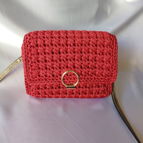 Crossbody bag new, burgundy, knitted with leather strap