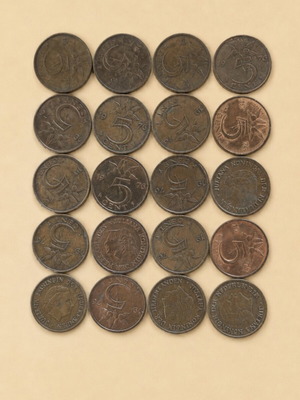 Dutch 5 Cent Coins Used Lot of 20 from 1976 Queen Juliana Era