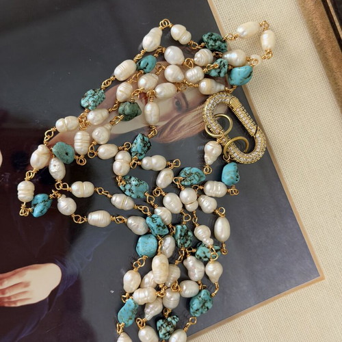 Handmade necklace with pearls, turquoise, and copper like new