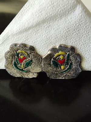 Napkin holder used, old handpainted with enamel
