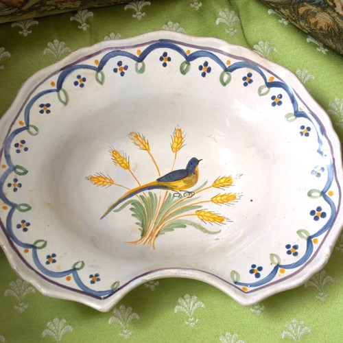 French Faience Barber's Bowl 18th Century used, hand-painted