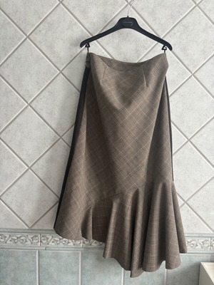 Antonio Markos asymmetrical designer midi skirt, pinstripe and checked