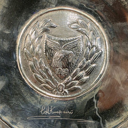Collectible Silver Plate by V. Kyprianou 1960 like new, historic
