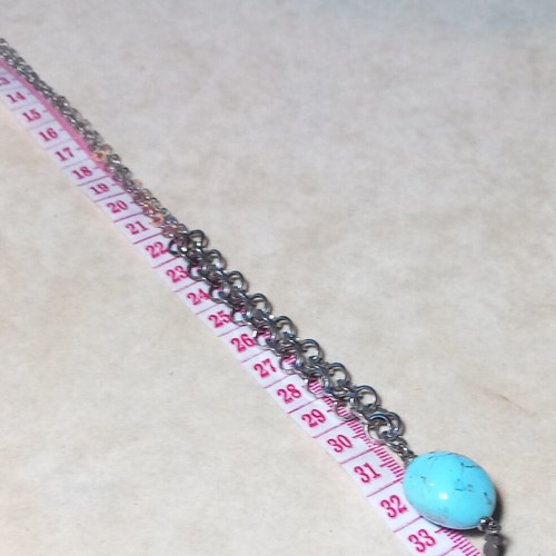 Silver necklace with turquoise stone and silver feather, new