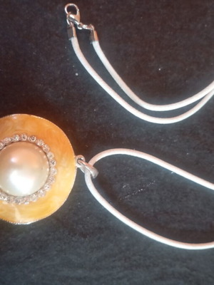 Necklace with large pendant used, pearl and crystal design