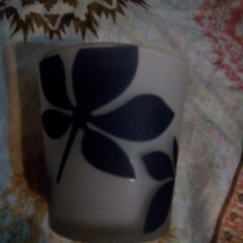 Decorative used opaline tealight holder with lotus flower and two small tealights