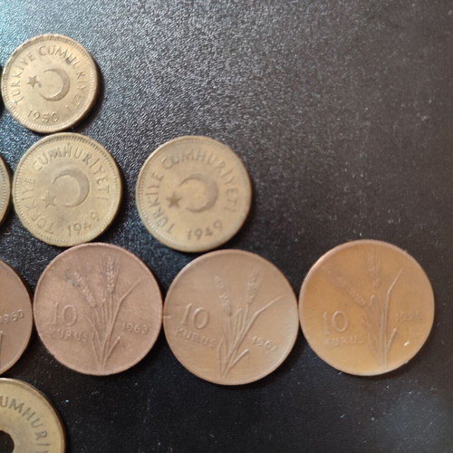 Turkish coins used, lot of 17 pieces 1948–1964