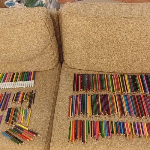 Painting set used with colored pencils and markers