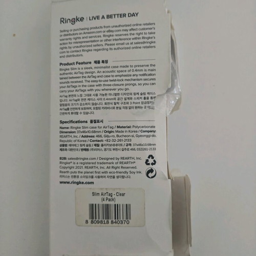 AirTag case pack of 4 Ringke Slim Clear like new