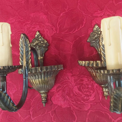 Two vintage brass wall sconces from the 1960s