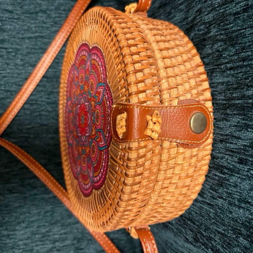 Straw crossbody bag new, round 20 cm, brown
