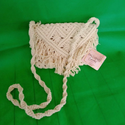 Zoe shoulder bag knitted new, white and beige cotton