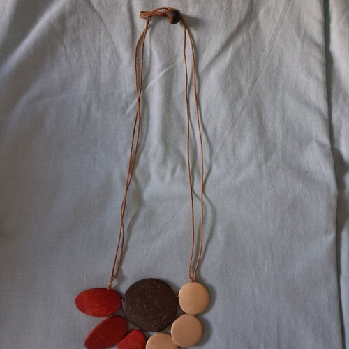 Boho Natural Wooden and Tagua Disc Statement Necklace used