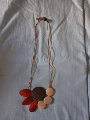 Boho Natural Wooden and Tagua Disc Statement Necklace used