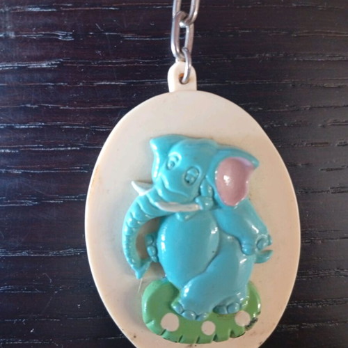 Vintage keychain with blue elephant used