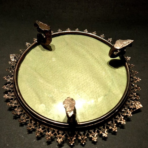 Vintage bronze set with frame and painted boudoir ashtray like new