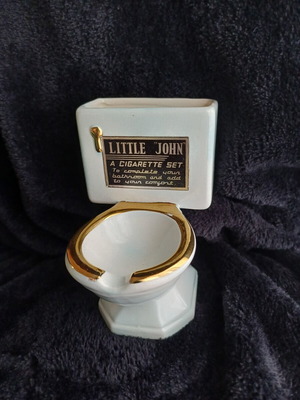 Vintage Little John Ceramic Ashtray and Cigarette Case Set, Like New
