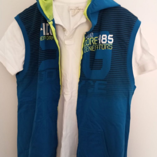 Boys' short sleeve set with polo shirt and sleeveless zip-up hoodie