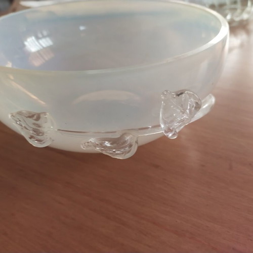 Vintage Matte Glass Bowl with Relief Roses and Leaves like new