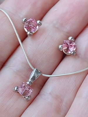 Vintage silver jewelry set with kunzite like new, pink