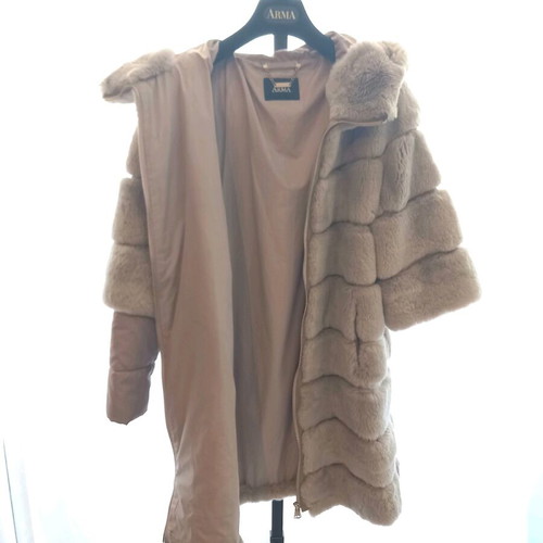 Arma leather rabbit fur coat like new, grey-beige, size S