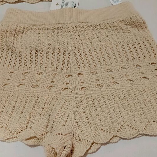 Crochet crop top and shorts set 100% cotton, new, beige, Tezenis
