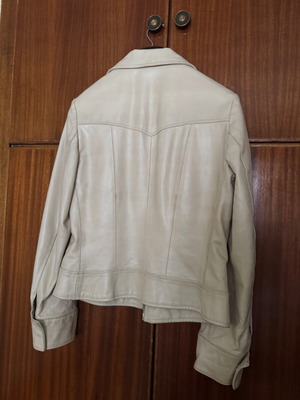 Leather beige mid-length jacket like new