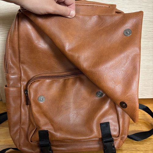 NoShame backpack with USB port, camel color, faux leather