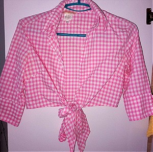 Ροζ κάρο crop πουκάμισο, με εντυπωσιακή πλάτη