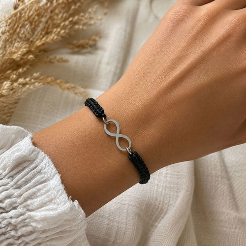 Macrame bracelet with infinity motif from steel, new, adjustable 17-26cm