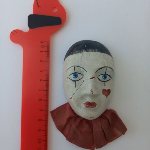 Pair of old used Pierrot masks handmade ceramic