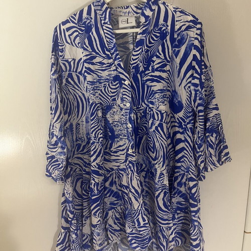 Dress 100% viscose one size blue-white new