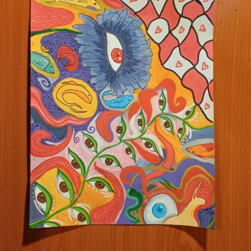 Abstract artwork handmade mixed media on hard paper 32x23 cm new