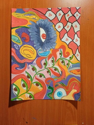 Abstract artwork handmade mixed media on hard paper 32x23 cm new