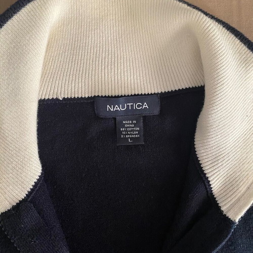 Nautica sweater used, men's, size Large, blue and white