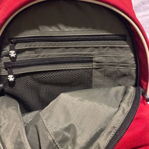 Crumpler backpack like new, red laptop and camera bag with removable cases