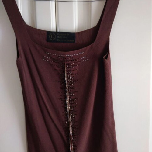Sleeveless women's top new, brown with sequins and beads