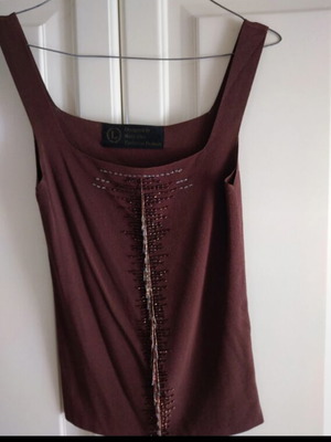 Sleeveless women's top new, brown with sequins and beads