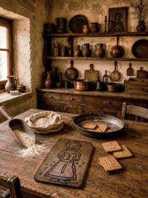 Ξυλόγλυπτο καλούπι-σφραγίδα Speculaas 19ος αιώνας, ευρωπαϊκή λαϊκή τέχνη