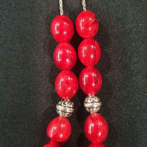 Handmade mastic worry beads used with silver chain and beads
