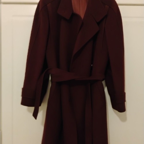Schurwoll long wool coat, burgundy, size L