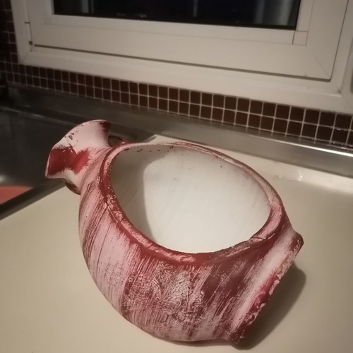 Clay planter in amphora shape, burgundy and terracotta color