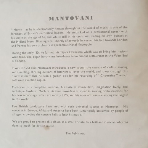 Vintage piano sheet music used with 8 songs The Magic of Mantovani