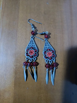 Vintage boho σκουλαρίκια σαν καινούργιο, κόκκινα