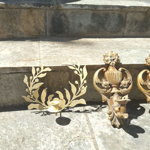 Wall-mounted candlesticks used, wooden, set of 2